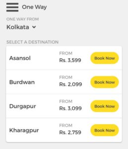 OneWay Routes Available from Kolkata